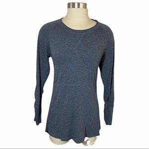 Prana Ada Long Sleeve Crew Neck Heathered Jersey Tunic Blouse Top Blue XS